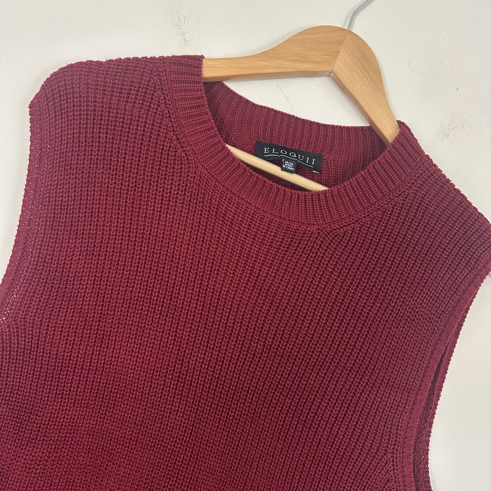 Eloquii Tunic Sweater Maroon Ribbed Knit Cotton Preppy Sleeveless Womens 18/20